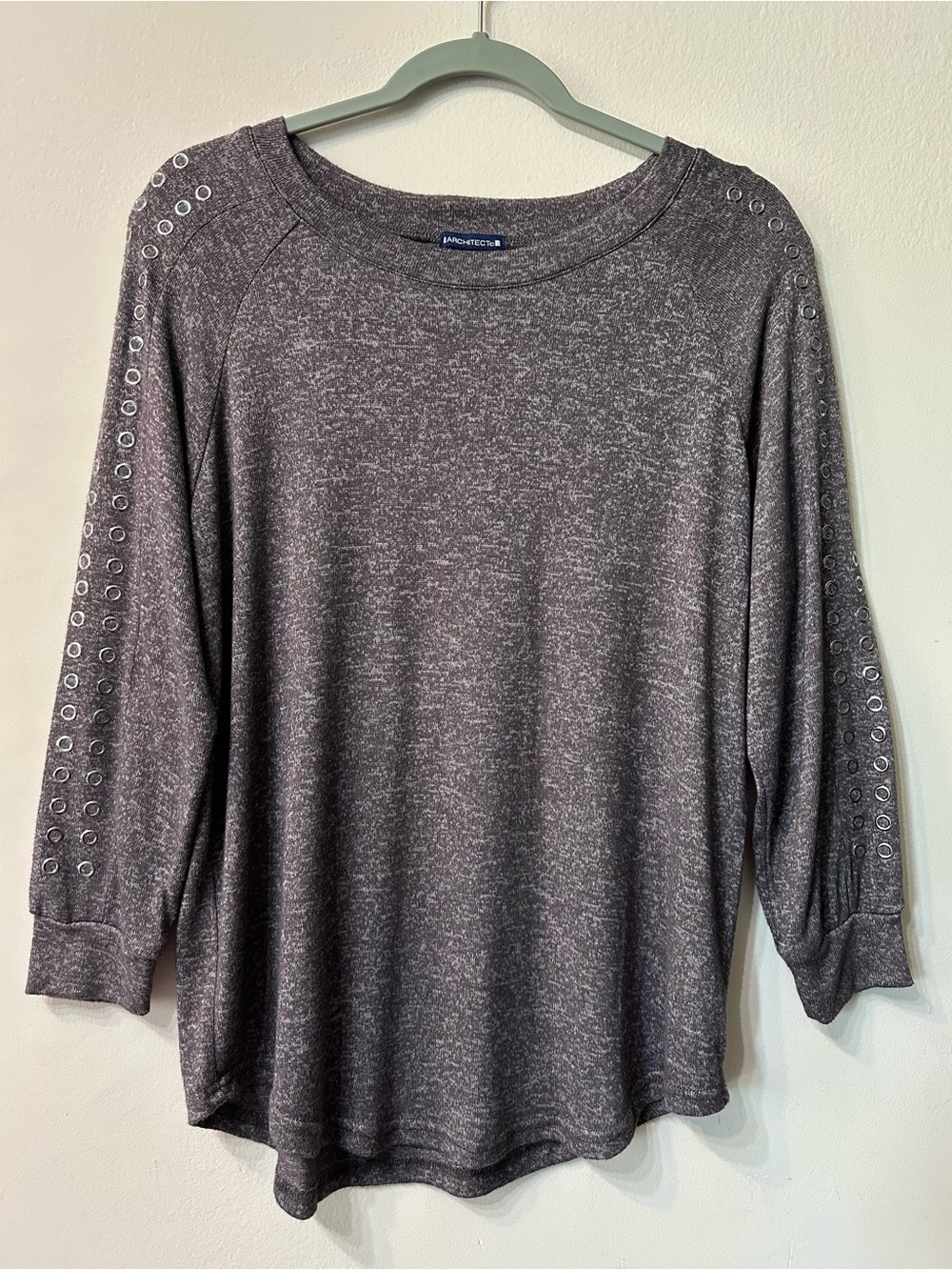 Architect Gray Grommet Knit Raglan 3/4 Sleeve Blouse Women's S